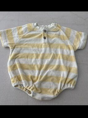 Quincy Mae Yellow & White Striped Bubble Romper